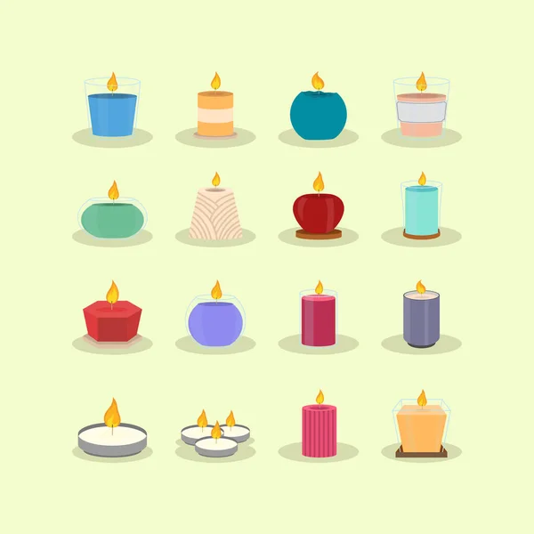 Conjunto de velas encendidas — Vector de stock