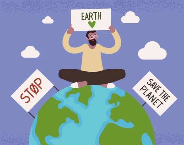 Der Mensch rettet den Planeten — Stockvektor