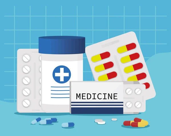 Medicamentos comprimidos e cápsulas —  Vetores de Stock