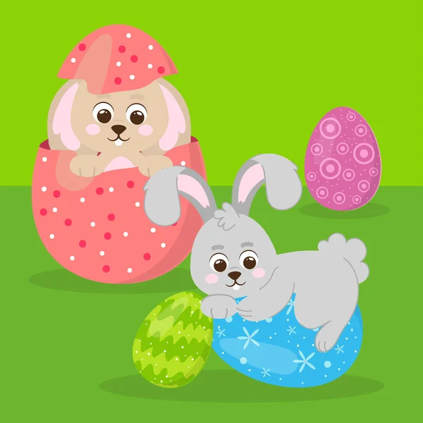 Bunnies and easter eggs — Stock Vector