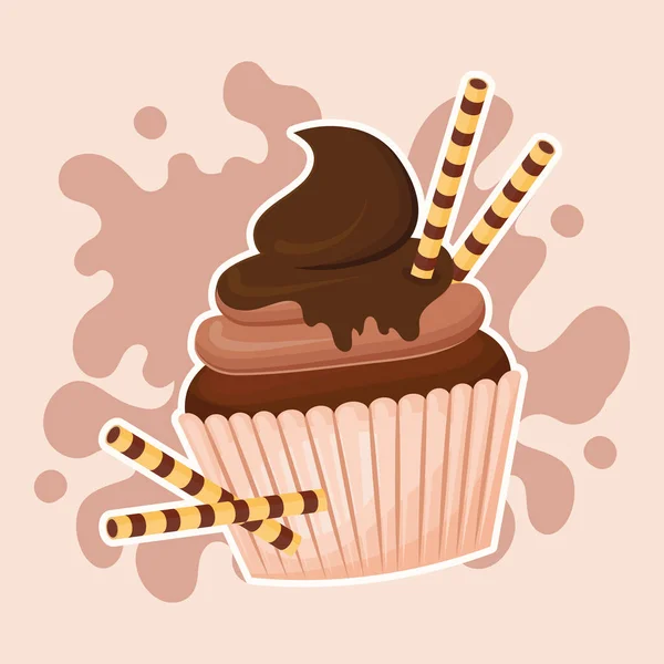 Chocolate cupcake tasty — Stock Vector