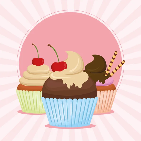 Cupcakes creamy dessert — Stock Vector