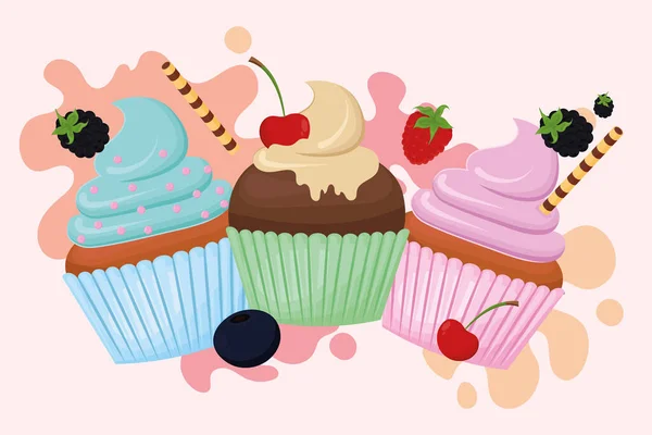 Cupcakes com frutas — Vetor de Stock