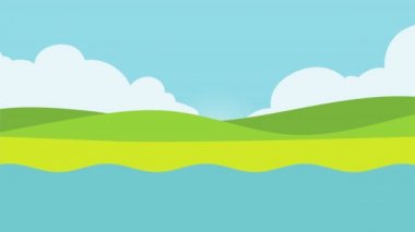 Nehir ve kamp manzarası animasyonu