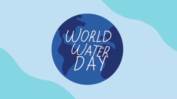 Letras del día mundial del agua en earht planeta — Vídeos de Stock