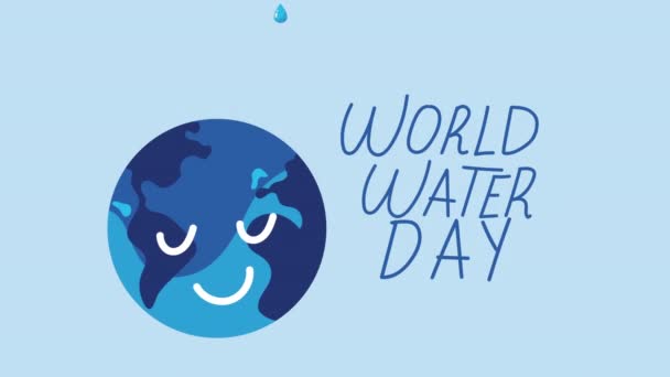 Schriftzug zum Weltwassertag mit Erdplaneten — Stockvideo