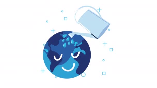 Świat woda dzień z ziemi emoji i zraszacz garnek — Wideo stockowe