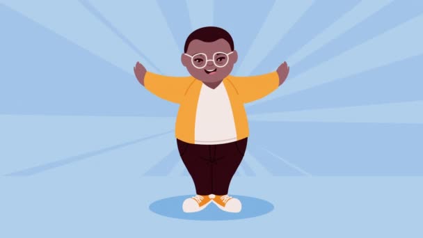 Animación día abajo mundo con afro boy — Vídeos de Stock