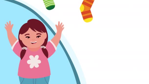 Världen ner dag animation med strumpor och flicka — Stockvideo