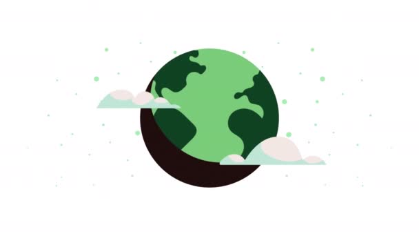 Зеленая планета Земля и облака — стоковое видео