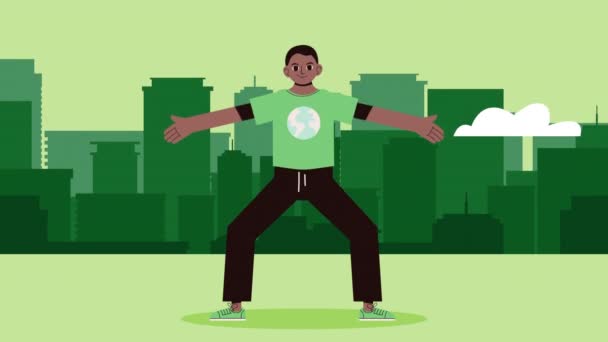 Wereld gezondheidsdag met afro ecoloog man scene — Stockvideo