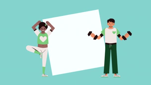 Всесвітній день здоров'я з парою вправ — стокове відео