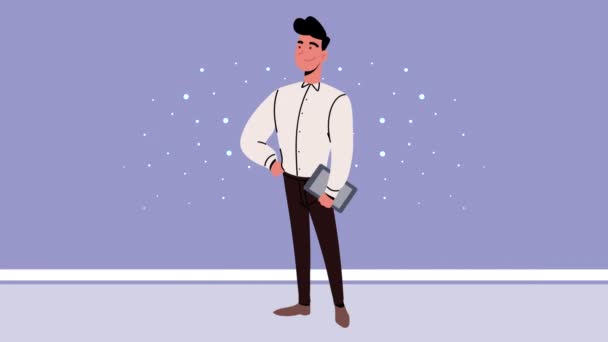 Öğretmen erkek işçi karakter animasyonu — Stok video