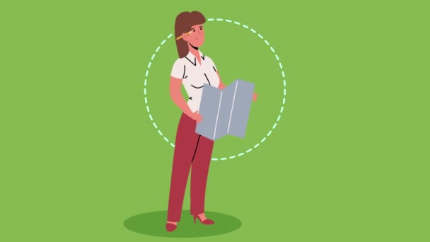 Дизайнерська анімація жіночого персонажа працівника — стокове відео