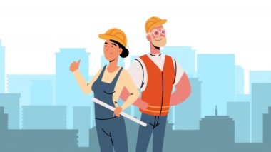 İnşa edenler çift işçi karakter animasyonu