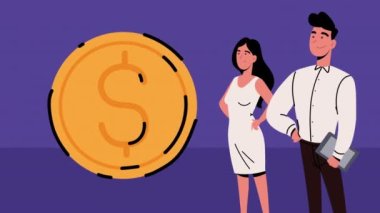 Bozuk para animasyonlu iş çifti