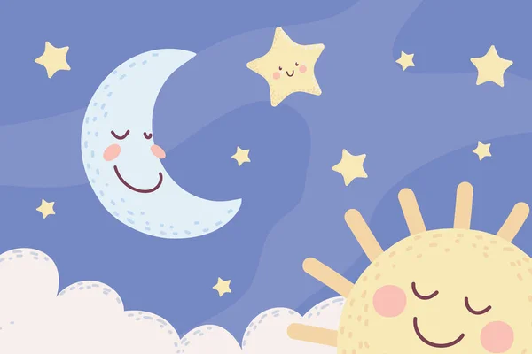 Cute moon and sun — Stock Vector