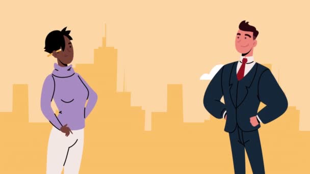 Бізнес-пара робочих персонажів анімація — стокове відео