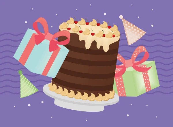 Narozeninový dort a dárky — Stockový vektor