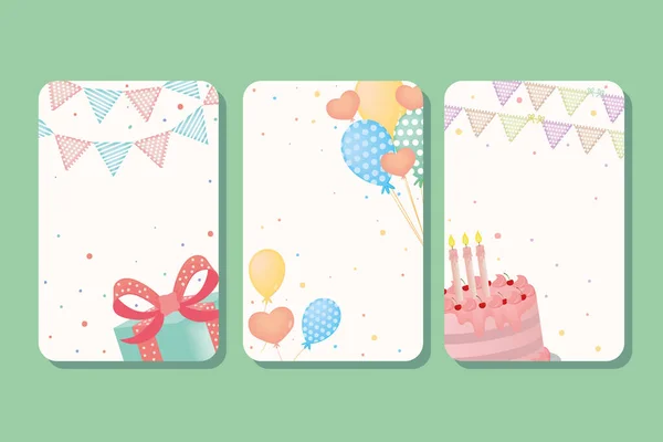 Tarjetas de cumpleaños conjunto — Vector de stock