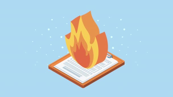 Insurance policy clipboard onfire animation — Stock Video