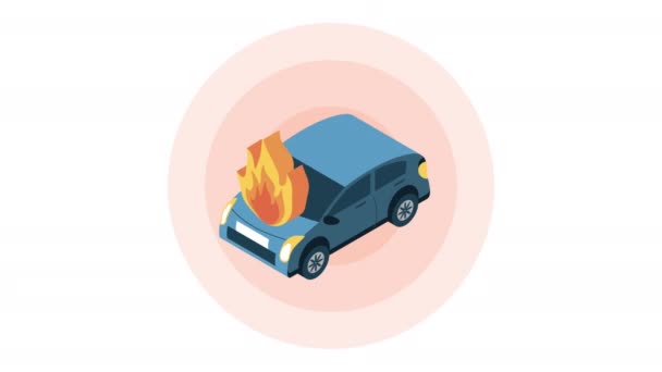 Страхование автомобиля от пожара изометрическая анимация — стоковое видео