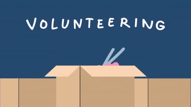 Voluntering Schriftzug mit Boxen Animation — Stockvideo