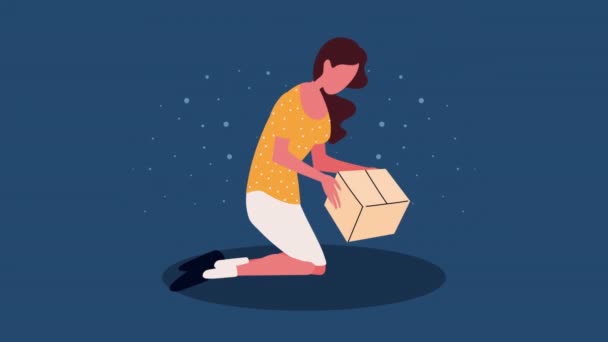 박스 캐릭터 애니메이션으로 자원 한 여성 자원 봉사자 — 비디오