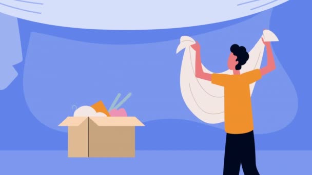 기부 상자 애니메이션으로 자원 봉사를 하는 남자 — 비디오
