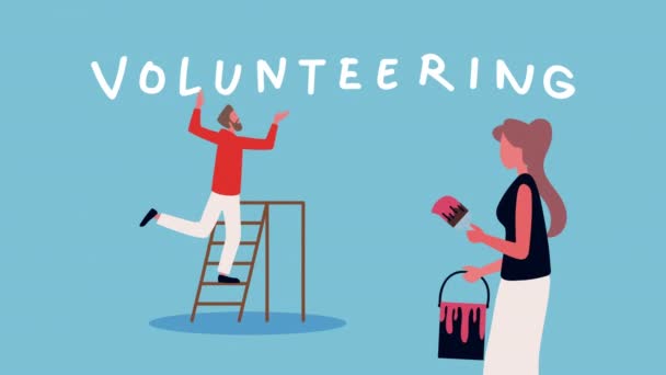 Voluntering lettering with volunteers animation — Stock Video