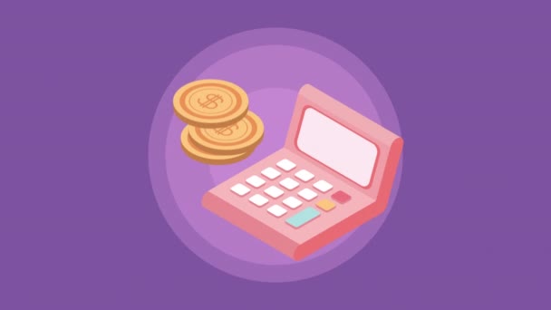 Monedas dinero y calculadora matemáticas — Vídeos de Stock