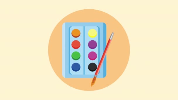 Pintura colores paleta y pincel — Vídeo de stock