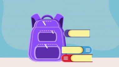 okul çantası ve kitap ekipmanları animasyonu