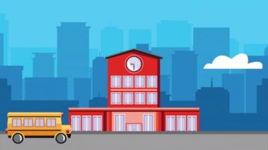 Otobüs ve okul binası sahne animasyonu