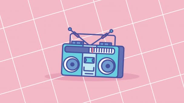 Boombox dispositivo retro animação tecnologia — Vídeo de Stock