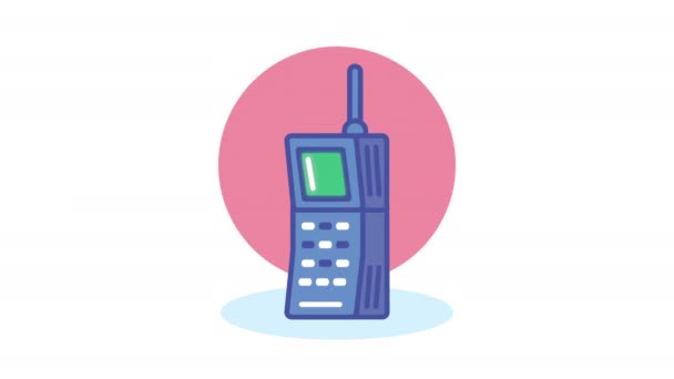 Animación retro dispositivo de teléfono inalámbrico — Vídeos de Stock