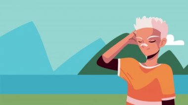 Anime karakteri konuşan genç adam.