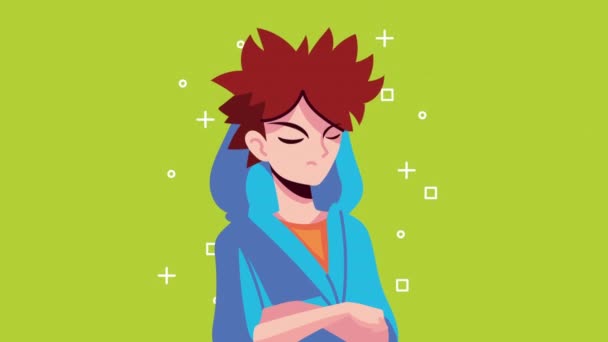 Jonge man anime karakter animatie — Stockvideo