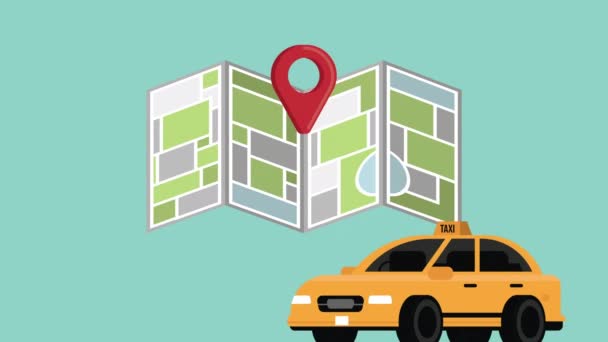 Servicio de taxi de coches y animación mapa — Vídeo de stock