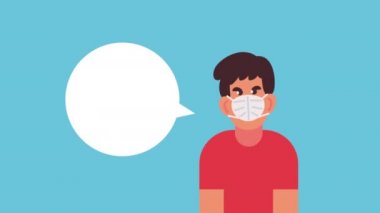 Yüz maskeli adam konuşuyor.