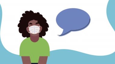 Yüz maskesi takan afro kadın.