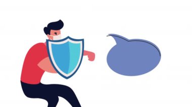 Yüz maskesi ve kalkan takan bir adam.