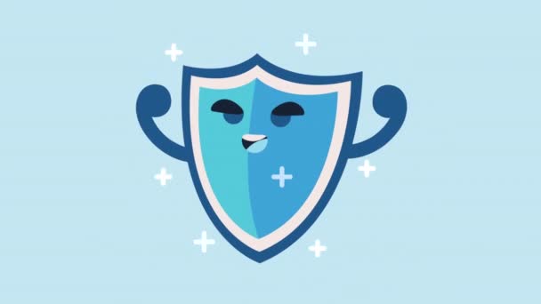 Escudo de segurança azul personagem cômico — Vídeo de Stock