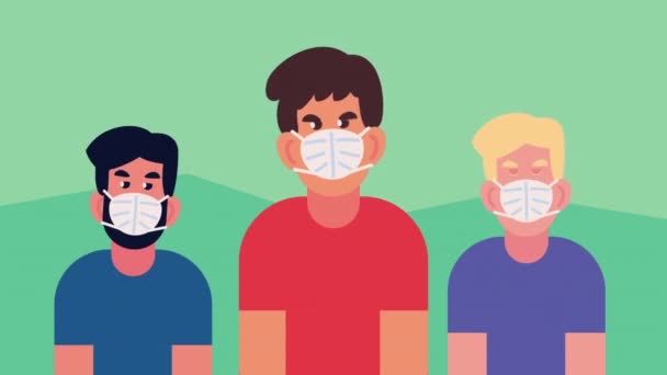 Three men wearing face masks — Stock Video