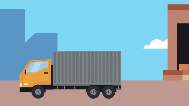 Logistik-Service-LKW in der Lageranimation — Stockvideo