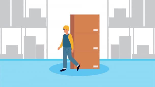 Logistik-Service drei Arbeiter Charaktere Animation — Stockvideo