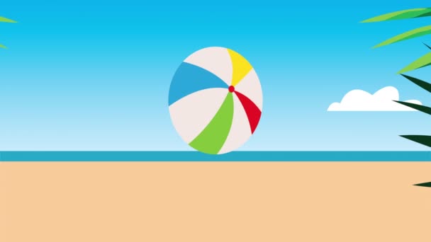 Praia de paisagem marinha com animação de cena de balão — Vídeo de Stock