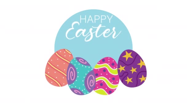 Feliz Páscoa lettering com ovos pintados — Vídeo de Stock
