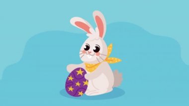 Tavşan ve yumurta boyalı mutlu Paskalya animasyonları