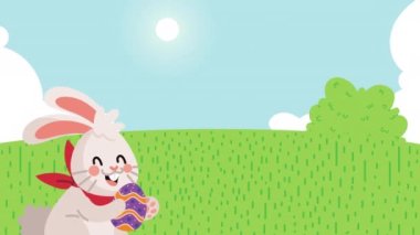 Tavşanlar ve yumurtalarla mutlu Paskalya animasyonları